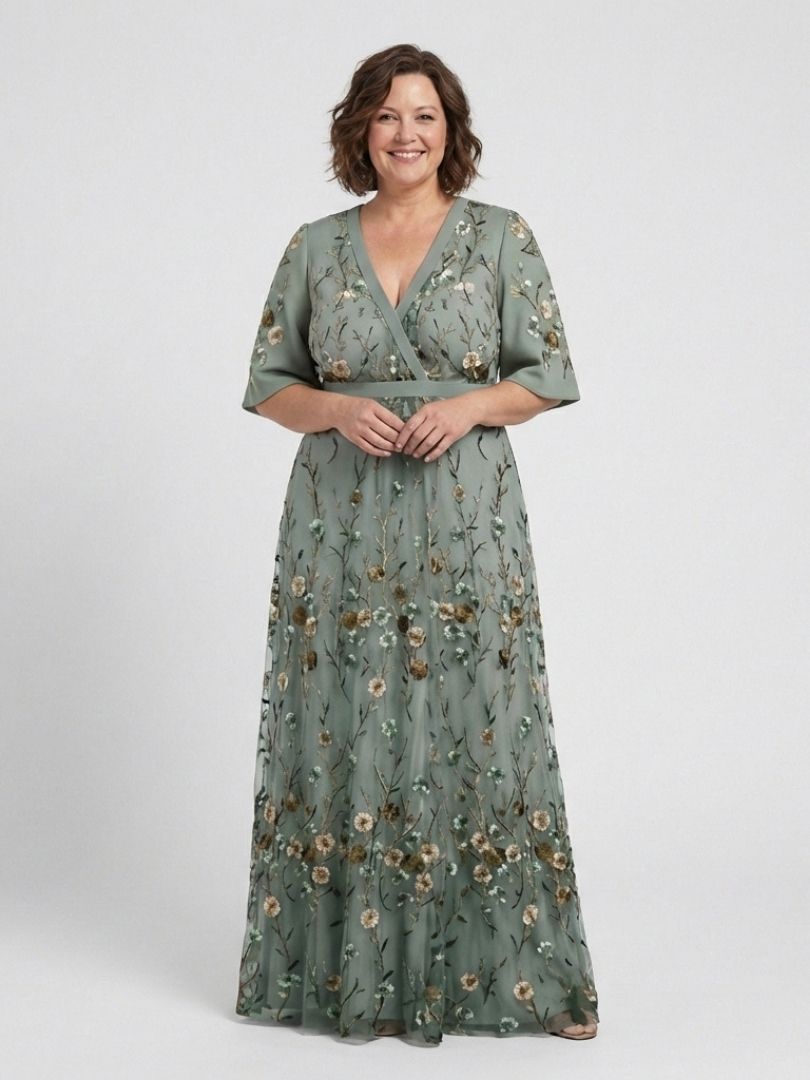 Women's Wedding Guest Floral Maxi Dress with V Neck