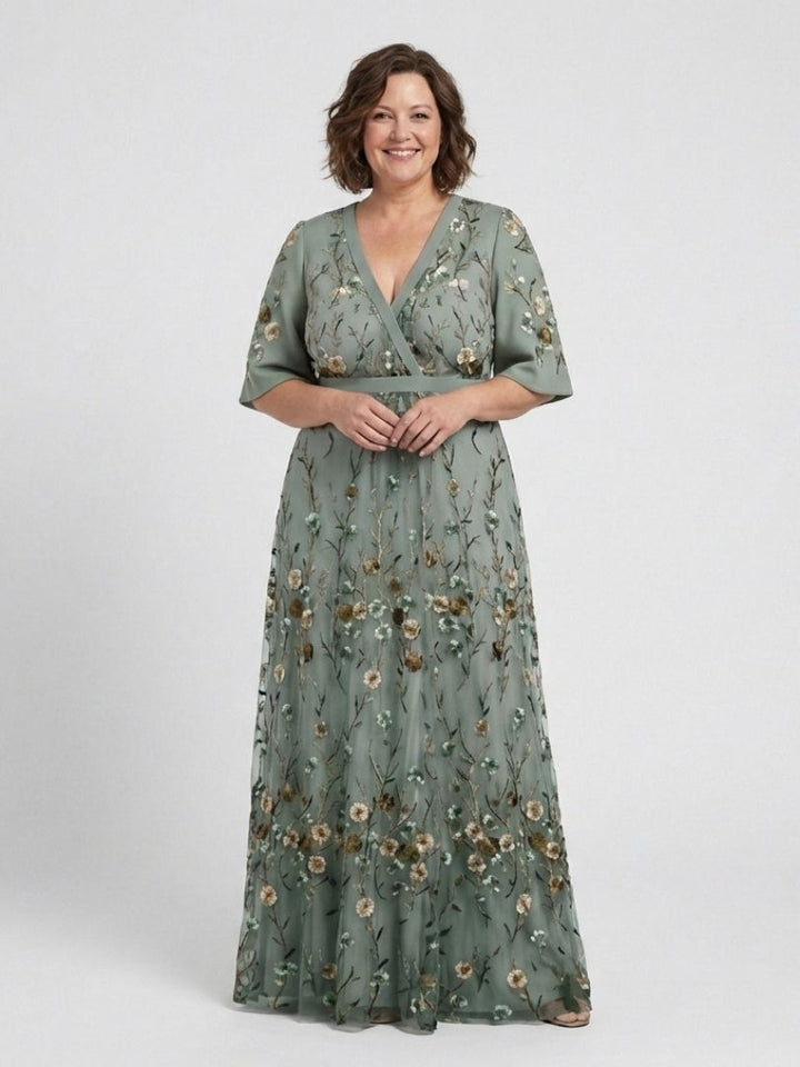 Women's Wedding Guest Floral Maxi Dress with V Neck