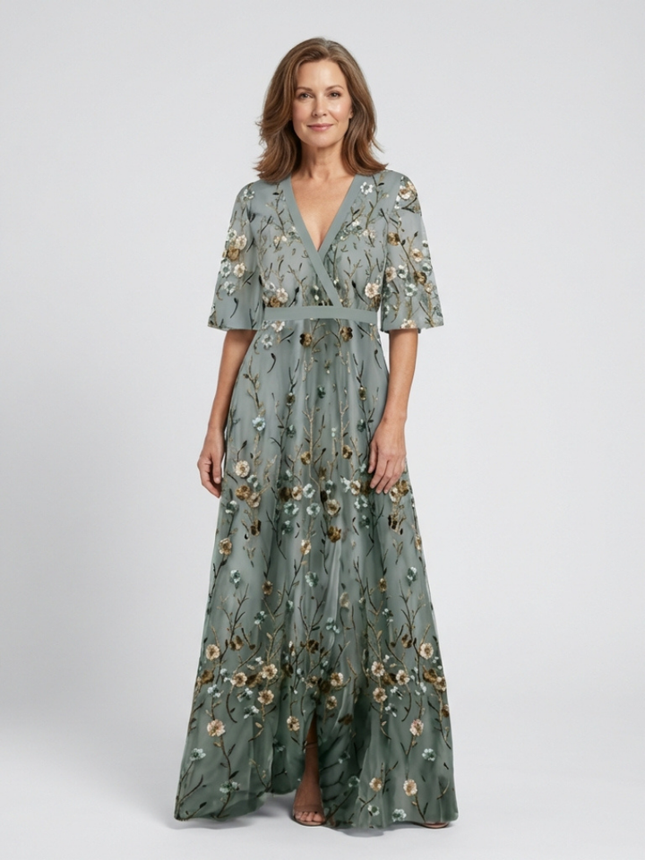 Women's Wedding Guest Floral Maxi Dress with V Neck
