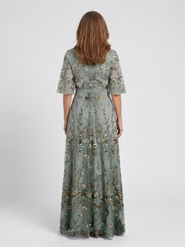 Women's Wedding Guest Floral Maxi Dress with V Neck