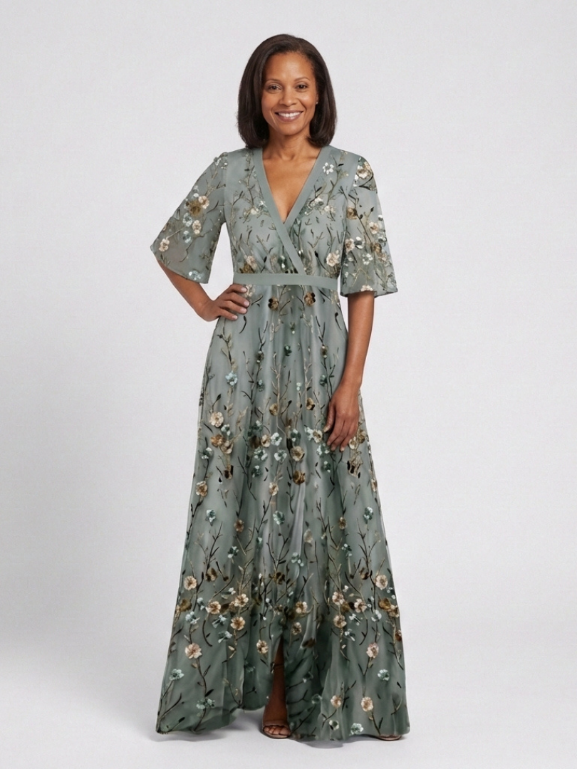 Women's Wedding Guest Floral Maxi Dress with V Neck