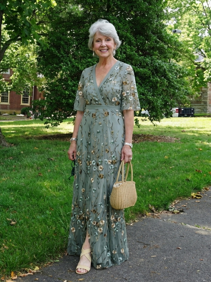 Women's Wedding Guest Floral Maxi Dress with V Neck