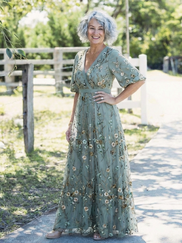Women's Wedding Guest Floral Maxi Dress with V Neck