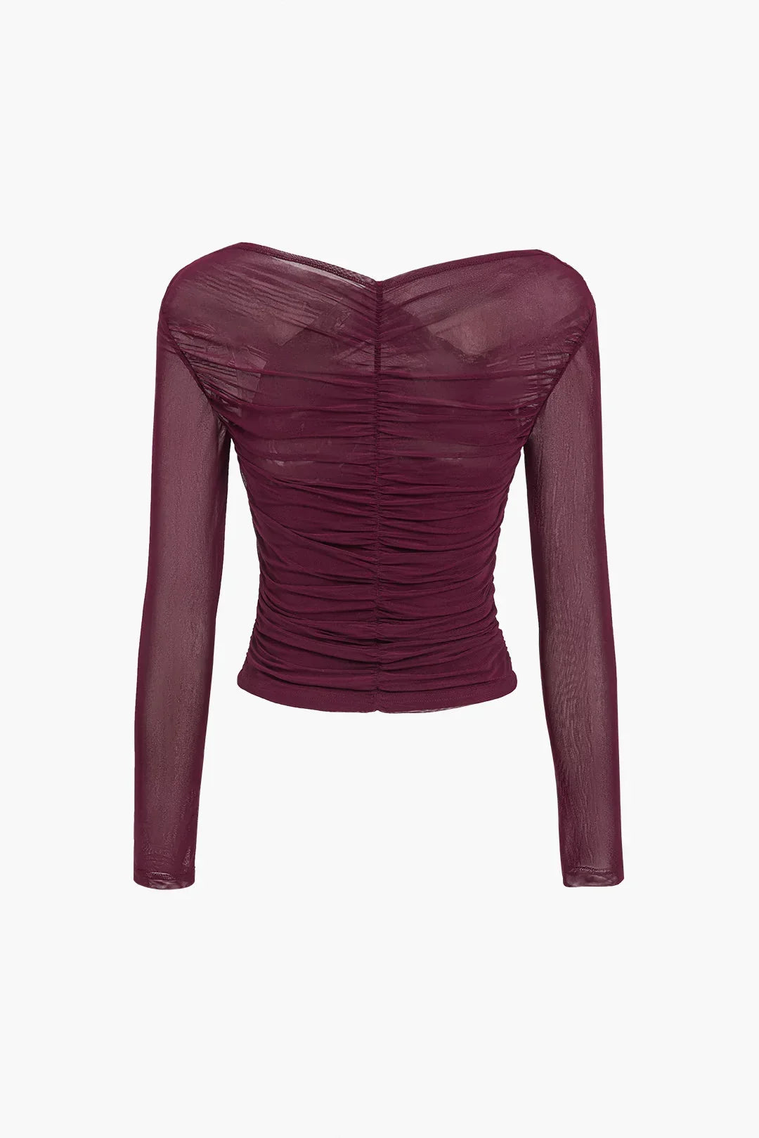 Women's Sheer Blouse with Long Sleeves and Pleated Detail