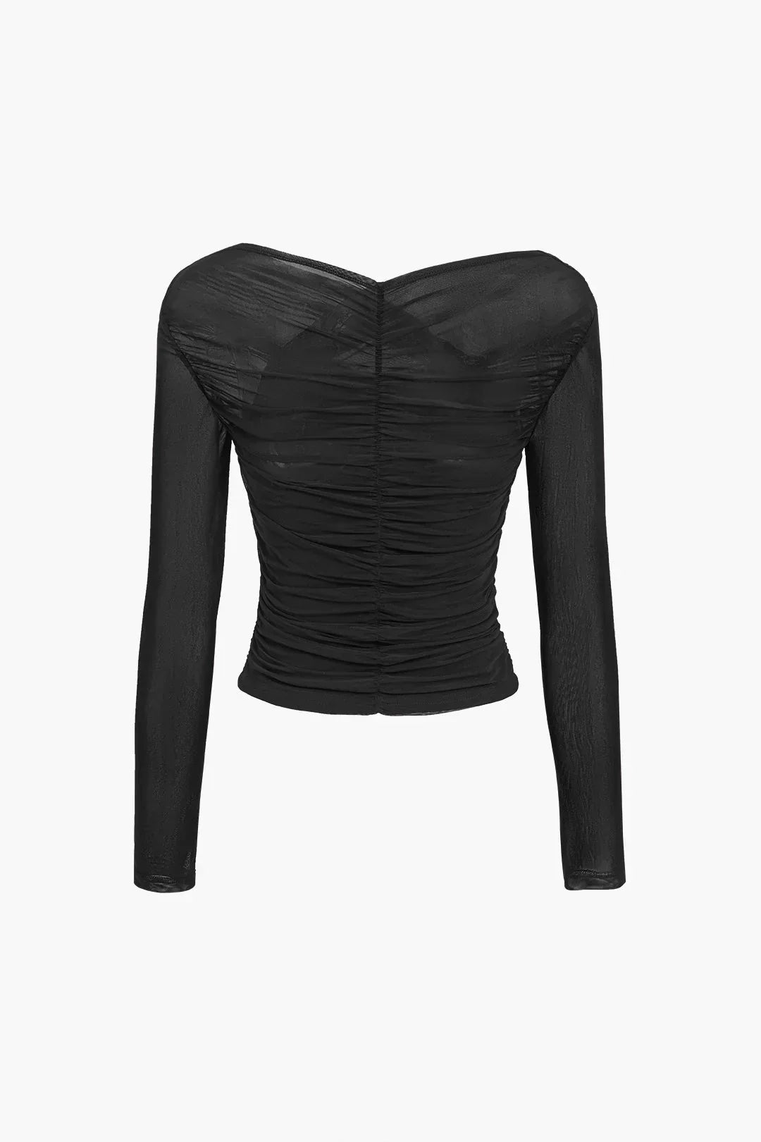 Women's Sheer Blouse with Long Sleeves and Pleated Detail