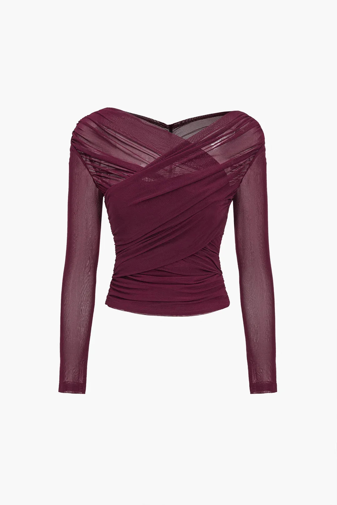 Women's Sheer Blouse with Long Sleeves and Pleated Detail
