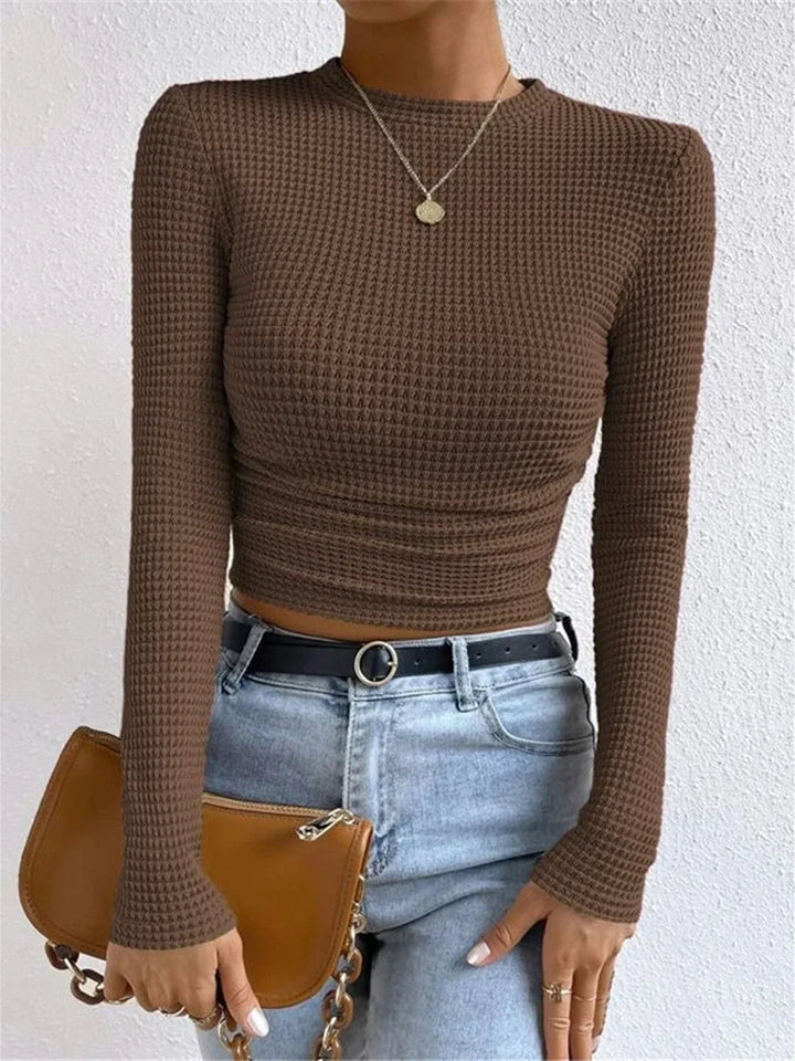Women's Textured Knit Long Sleeve Top with Fitted Silhouette