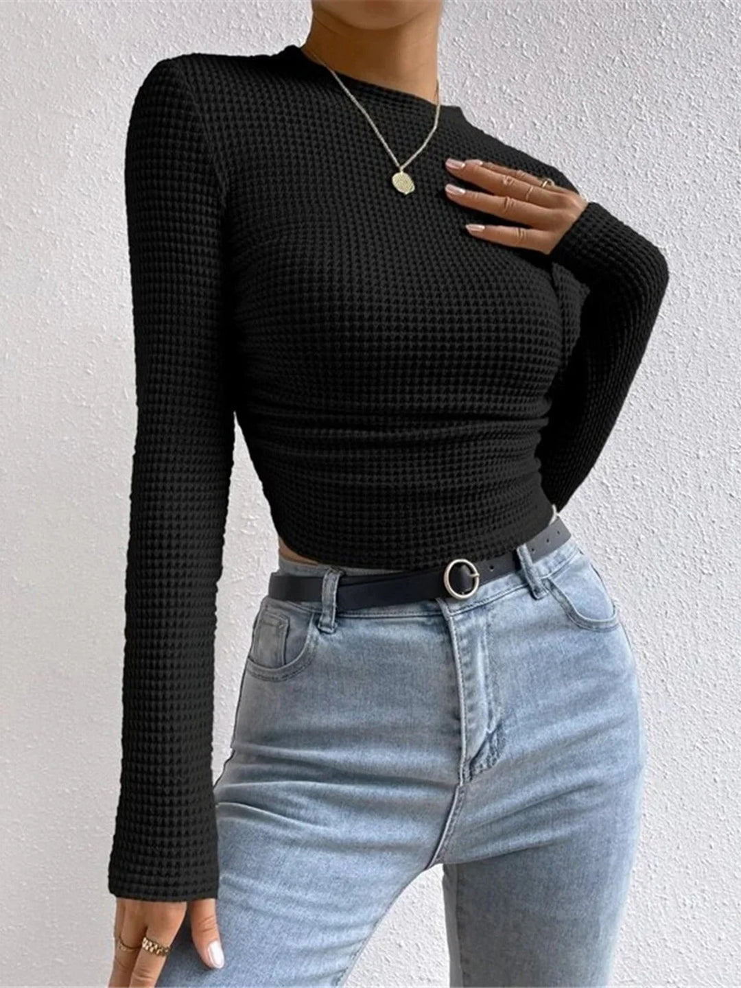 Women's Textured Knit Long Sleeve Top with Fitted Silhouette