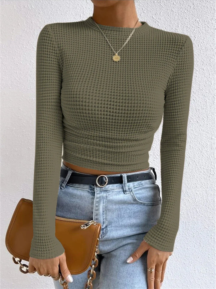 Women's Textured Knit Long Sleeve Top with Fitted Silhouette