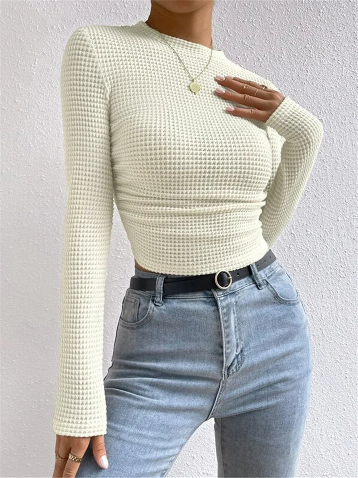 Women's Textured Knit Long Sleeve Top with Fitted Silhouette