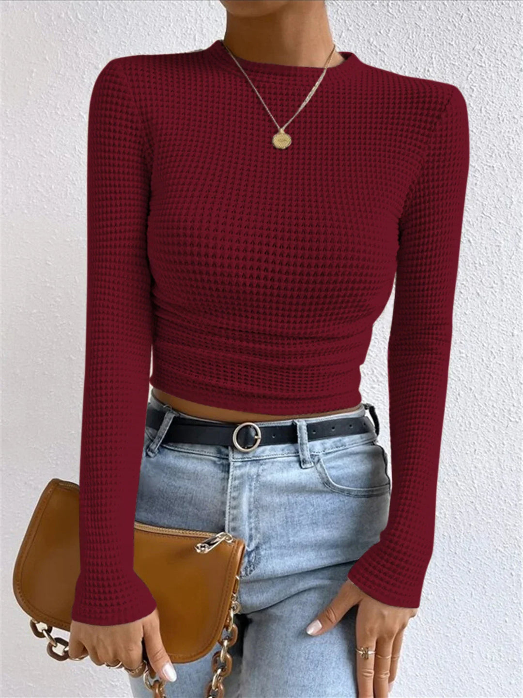 Women's Textured Knit Long Sleeve Top with Fitted Silhouette