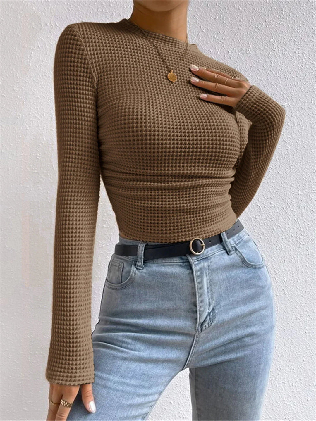 Women's Textured Knit Long Sleeve Top with Fitted Silhouette