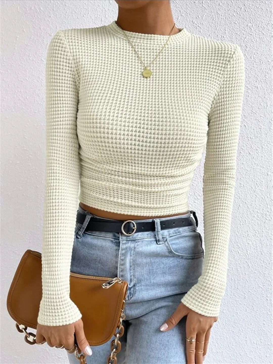 Women's Textured Knit Long Sleeve Top with Fitted Silhouette