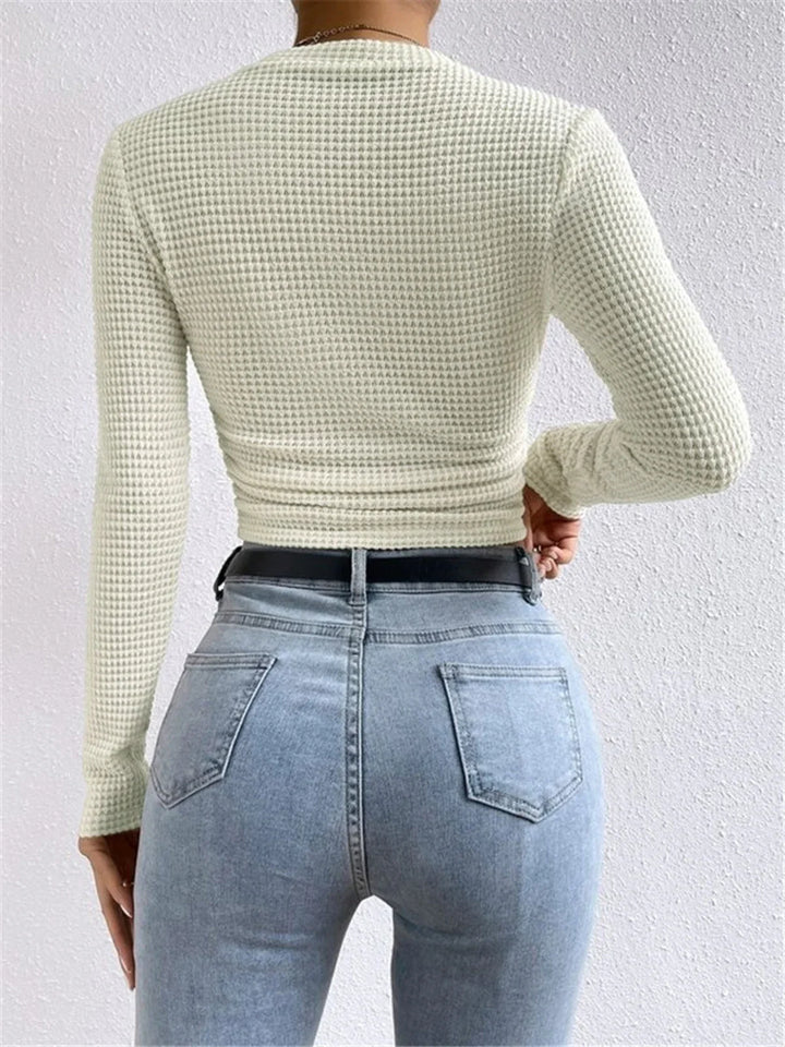 Women's Textured Knit Long Sleeve Top with Fitted Silhouette