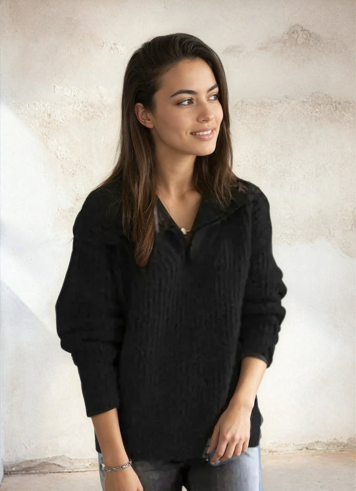Women's Knit Jumper with V Neck and Long Sleeves