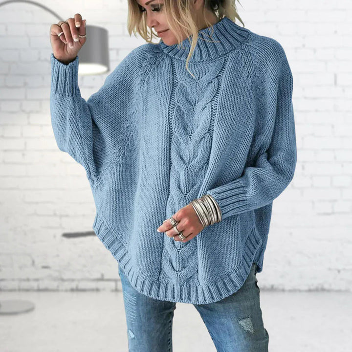 Women's Cable Knit Jumper with Round Neck and Oversized Fit