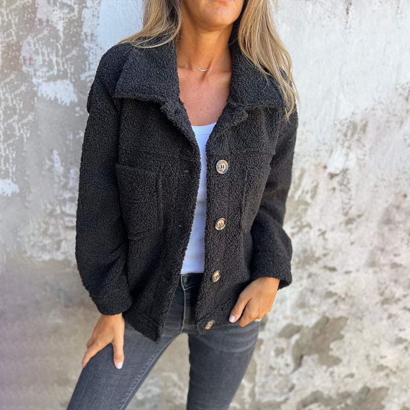 Women's Textured Jacket with Collared Neck and Button Front