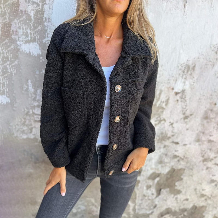 Women's Textured Jacket with Collared Neck and Button Front