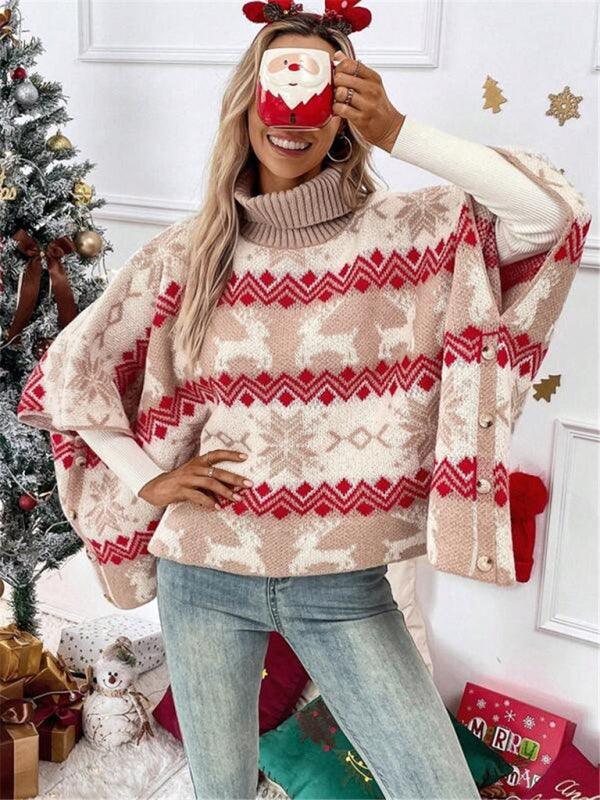 Women's Christmas Knit Jumper with Roll Neck and Fair Isle Pattern