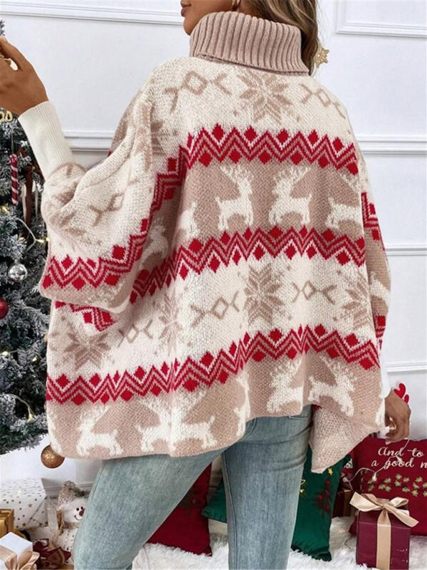 Women's Christmas Knit Jumper with Roll Neck and Fair Isle Pattern