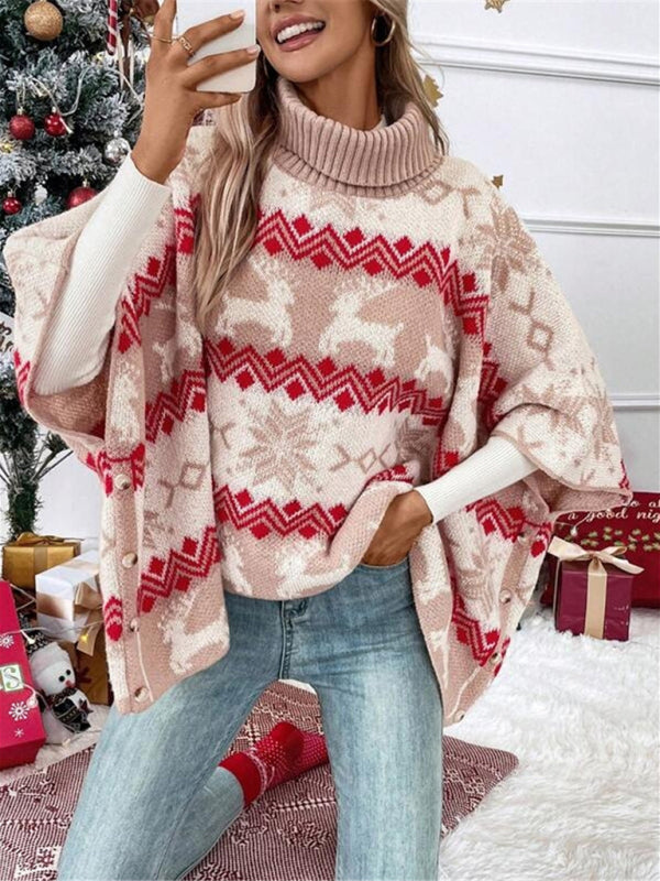 Women's Christmas Knit Jumper with Roll Neck and Fair Isle Pattern