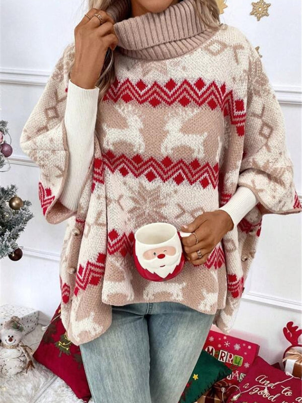 Women's Christmas Knit Jumper with Roll Neck and Fair Isle Pattern