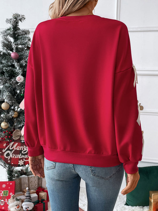 Women's Christmas Knit Jumper with Bow Detail and Long Sleeves