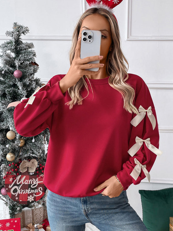 Women's Christmas Knit Jumper with Bow Detail and Long Sleeves