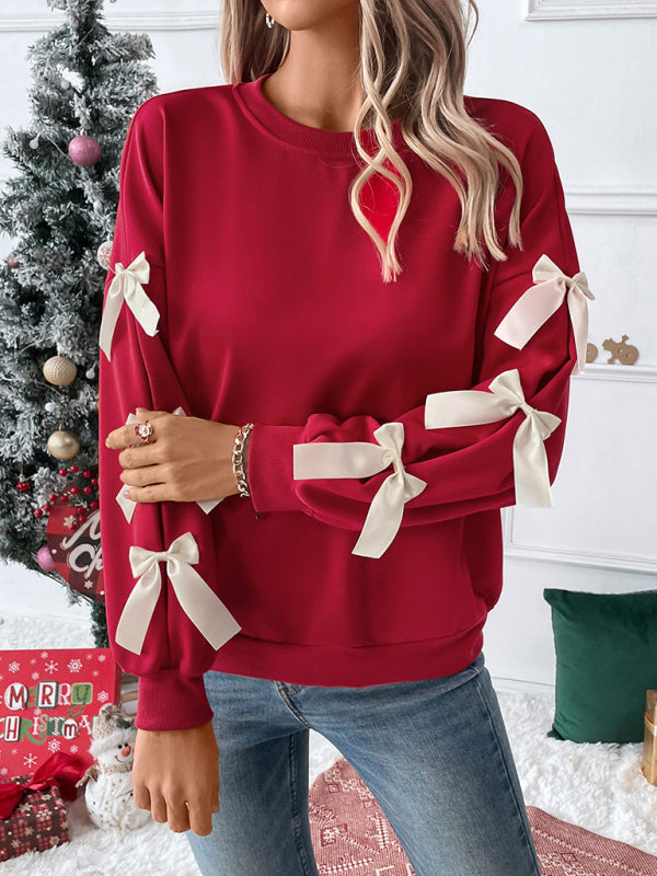 Women's Christmas Knit Jumper with Bow Detail and Long Sleeves