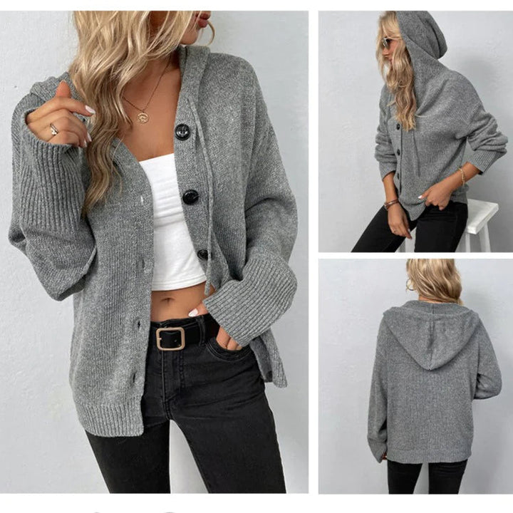 Women's Knit Cardigan with V Neck and Button Front