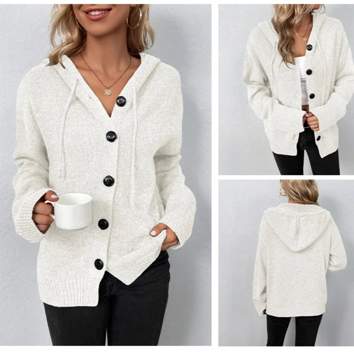 Women's Knit Cardigan with V Neck and Button Front