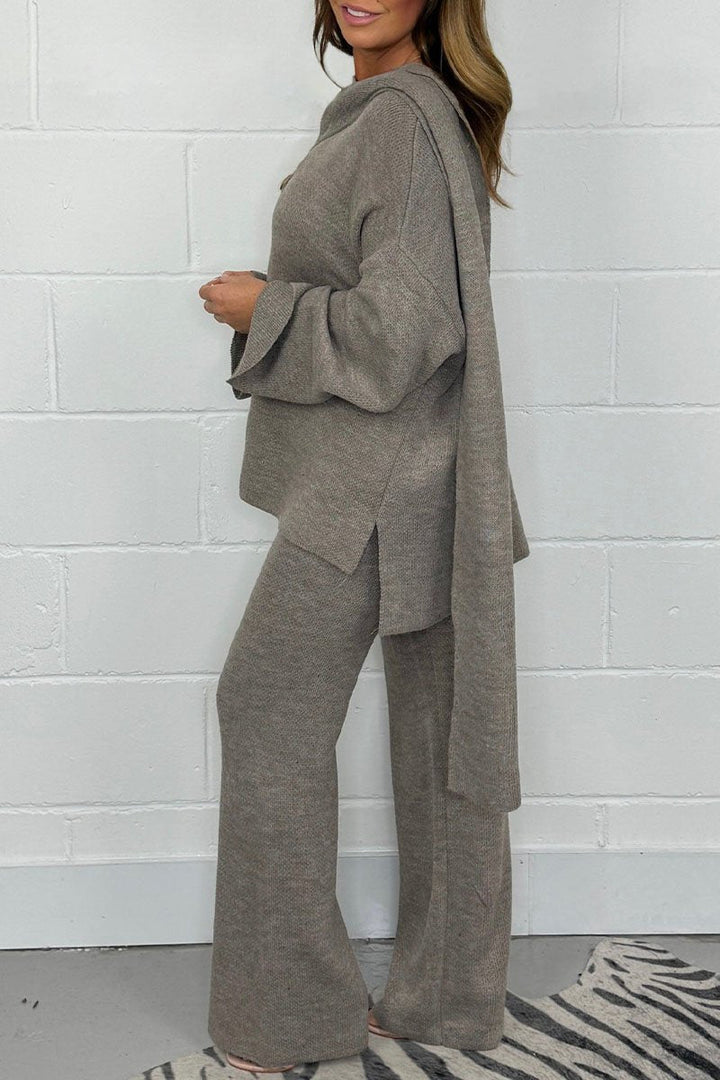 Women's Knit Co Ord Set with Oversized Jumper and Wide Leg Trousers