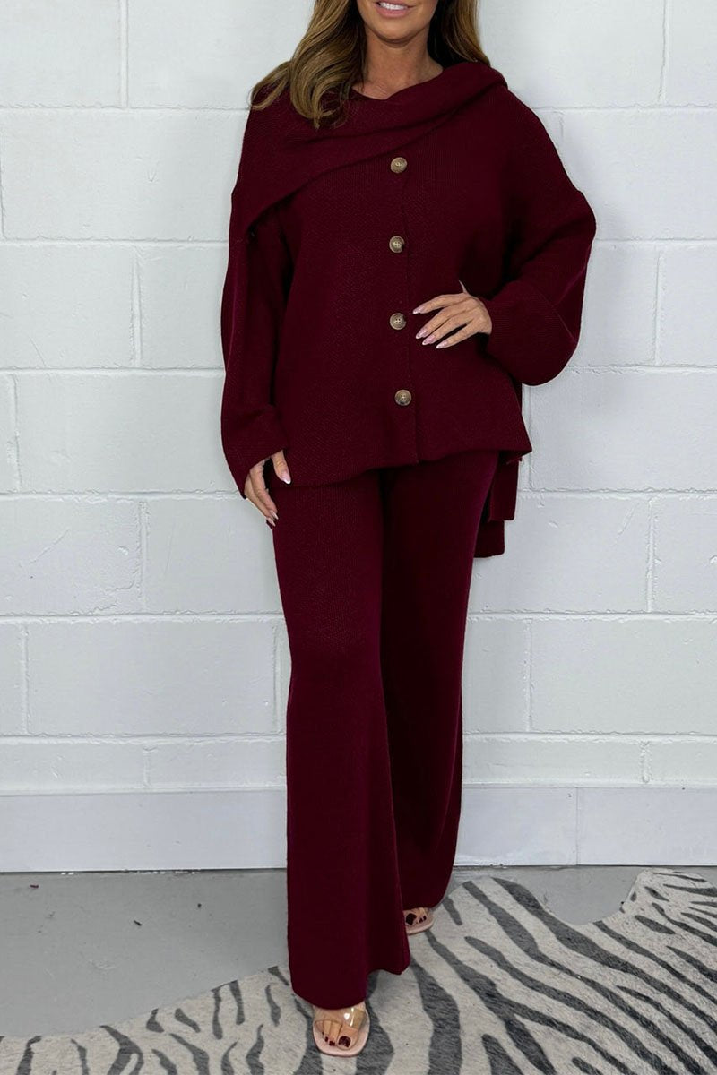 Women's Knit Co Ord Set with Oversized Jumper and Wide Leg Trousers