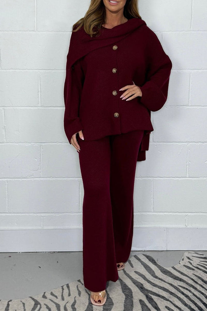 Women's Knit Co Ord Set with Oversized Jumper and Wide Leg Trousers