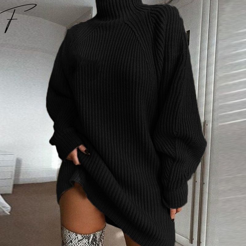 Women's Oversized Knitted Jumper with Roll Neck and Ribbed Texture