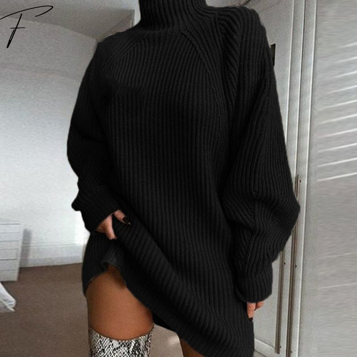 Women's Oversized Knitted Jumper with Roll Neck and Ribbed Texture
