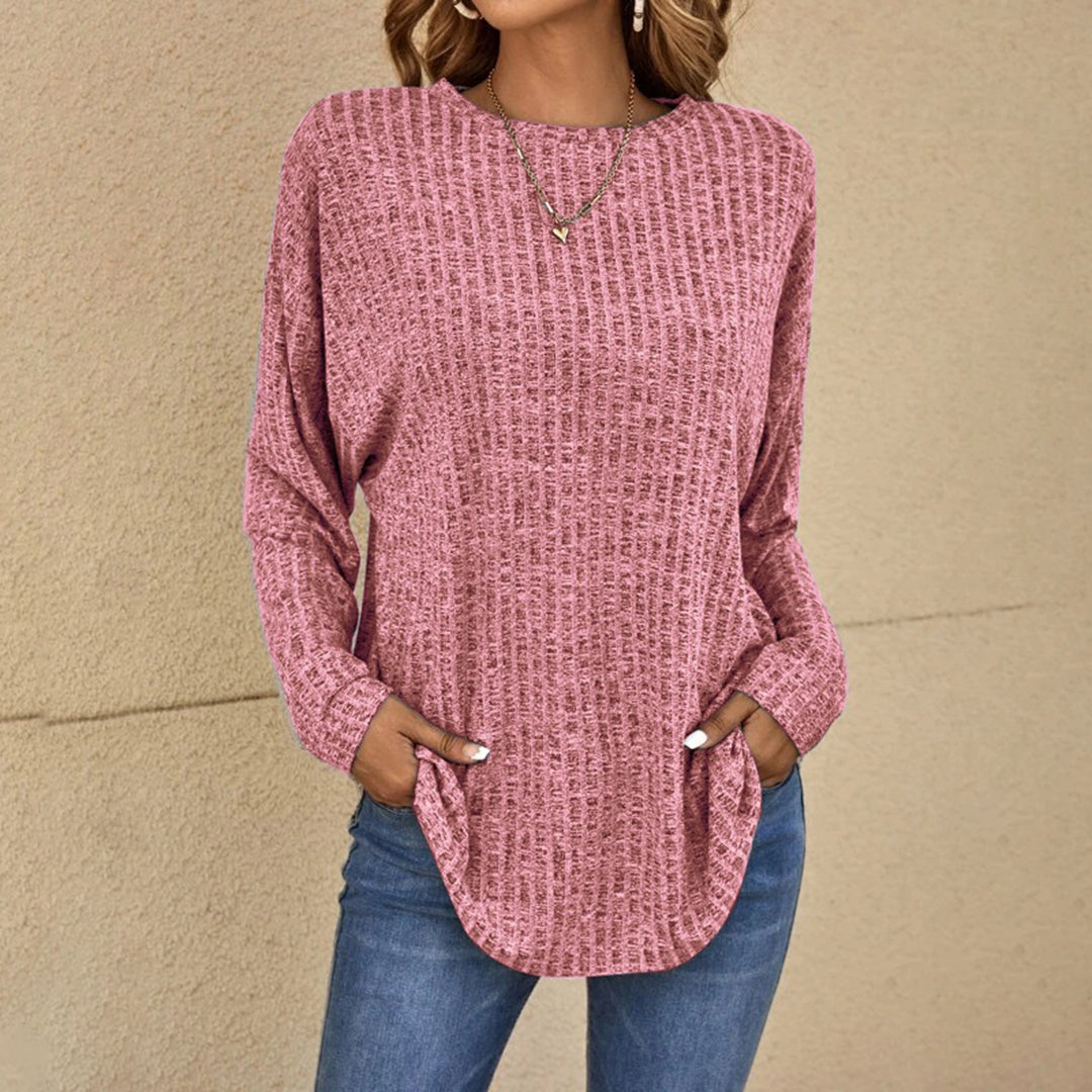 Women's Knitted Jumper with Round Neck and Side Split Hem