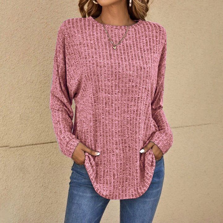 Women's Knitted Jumper with Round Neck and Side Split Hem