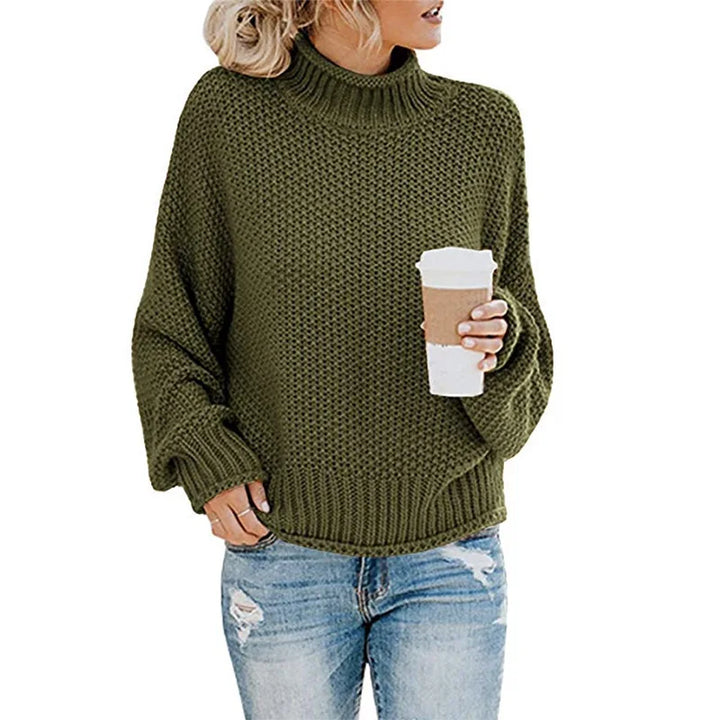 Women's Chunky Knitted Jumper with Roll Neck and Relaxed Fit