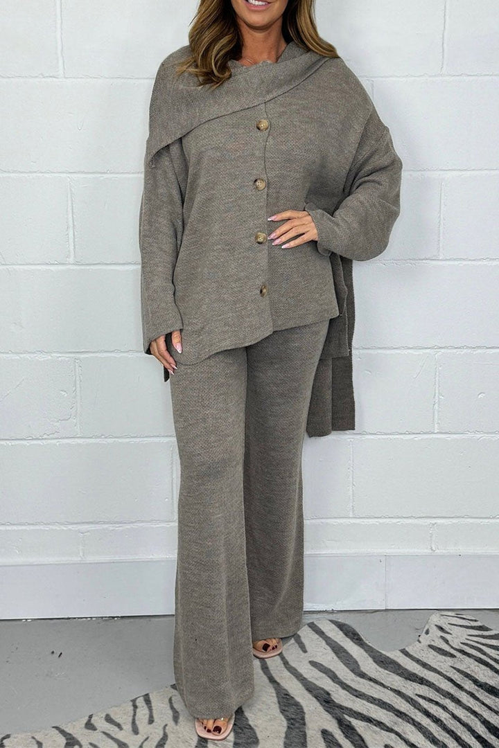 Women's Knit Co Ord Set with Oversized Jumper and Wide Leg Trousers