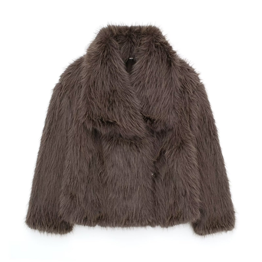 Women's Faux Fur Jacket with Oversized Collar and Relaxed Fit
