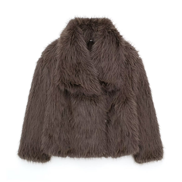 Women's Faux Fur Jacket with Oversized Collar and Relaxed Fit