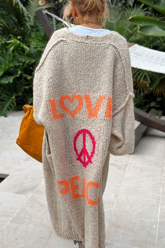 Women's Longline Cardigan with Open Front and Graphic Back Detail