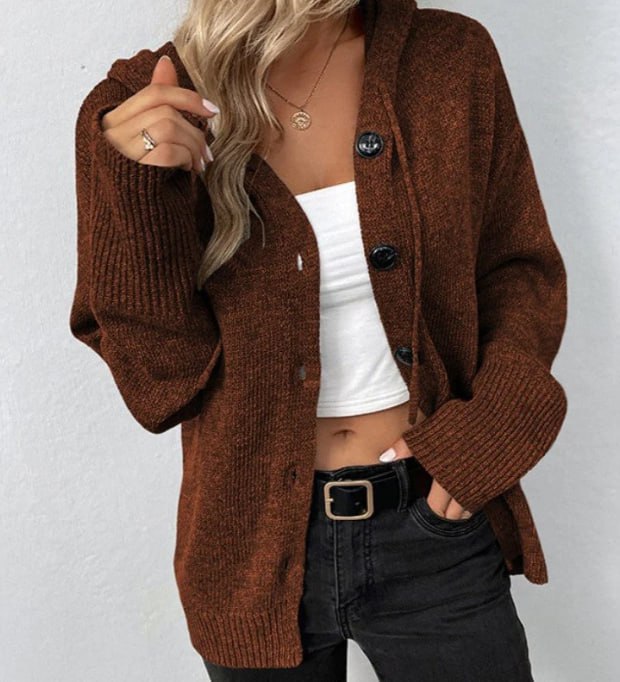 Women's Knit Cardigan with V Neck and Button Front