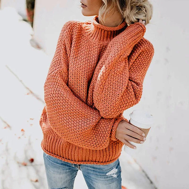 Women's Chunky Knitted Jumper with Roll Neck and Relaxed Fit