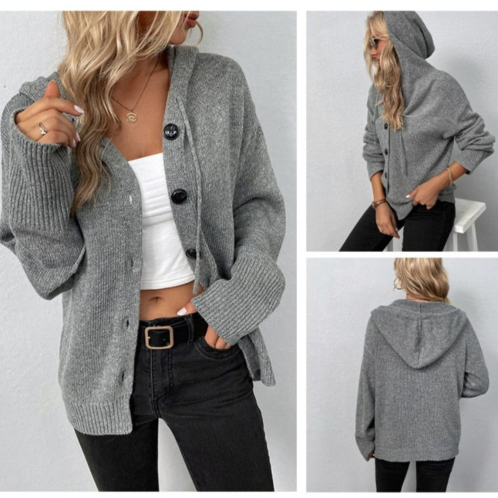 Women's Knit Cardigan with V Neck and Button Front