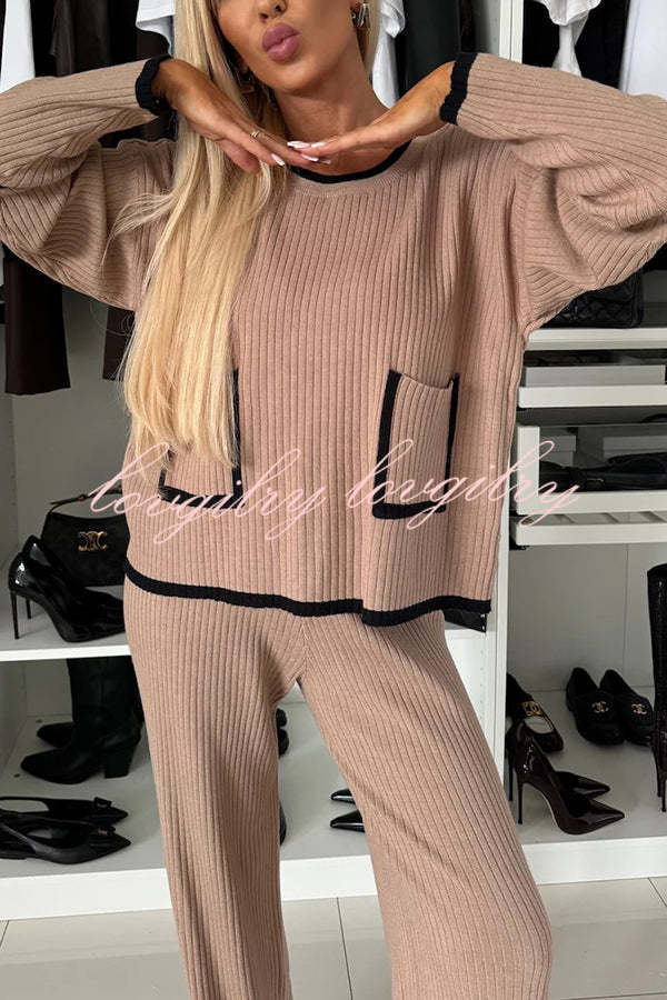 Women's Knitted Co-Ord Set with Button Front Cardigan and Wide Leg Trousers