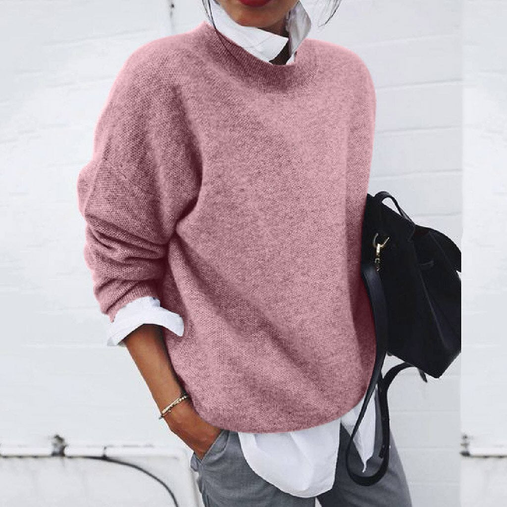 Women's Knitted Jumper with Crew Neck and Relaxed Fit