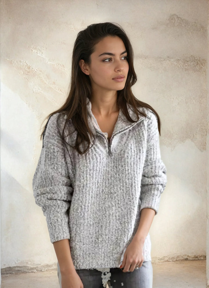 Women's Knit Jumper with V Neck and Long Sleeves
