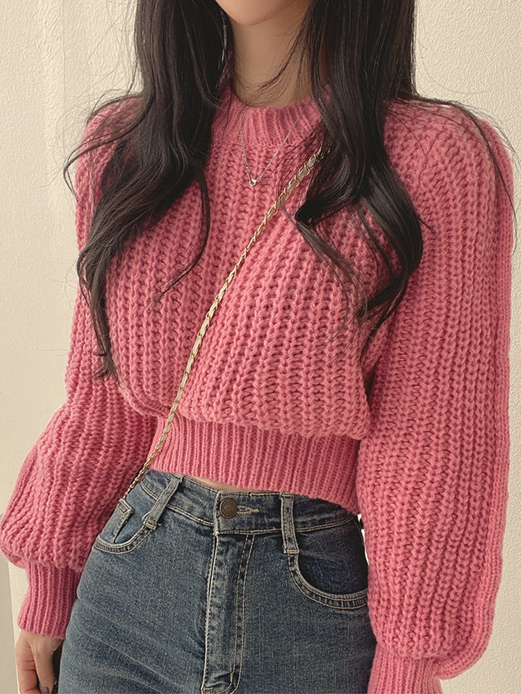 Women's Chunky Knitted Jumper with Round Neck and Relaxed Fit